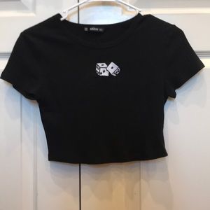 Black Crop Ribbed Dice T-Shirt Size Small